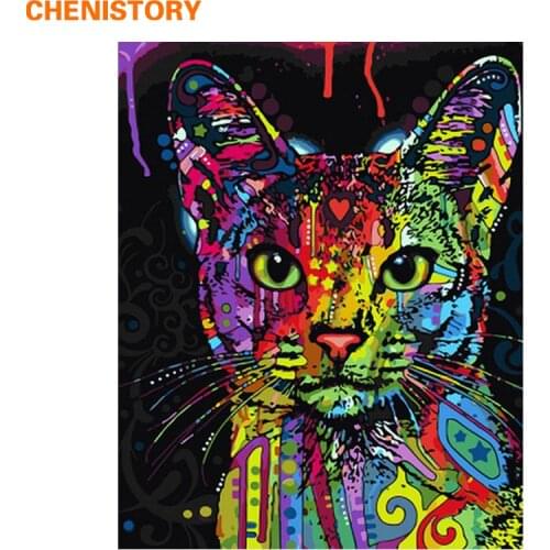 CHENISTORY Colorful Cat DIY Painting By Numbers Abstract Modern Wall Art Picture Kit Coloring Painting By Numbers For Home Decor