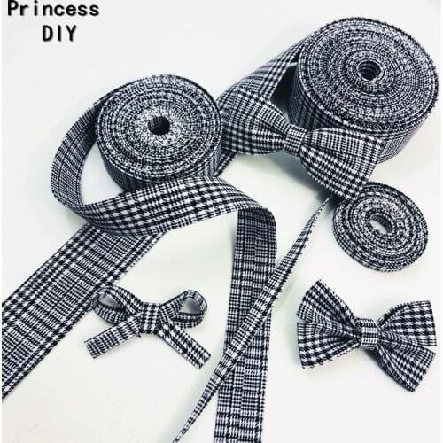 5Meter 10 25 40mm Woven Cotton Houndstooth Black Plaid Ribbon 3/8" 1" 1.5 Layering Tape DIY Hair Bow Tie Accessories Material