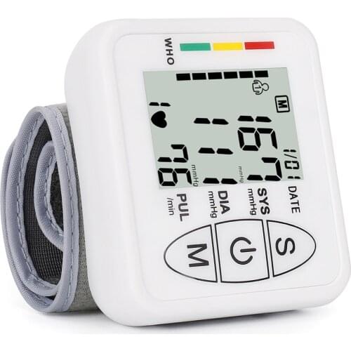 Digital Blood Pressure Monitor Household Heart Rate Pulse Tonometer LCD Display Portable Wrist Type Electronic Sphygmomanometer