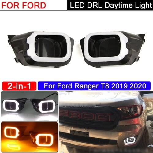 For Ford Ranger T8 2019 2020 LED Daytime Running Light Amber Turning Signal Lights Relay Waterproof Car 12V LED DRL Lamp