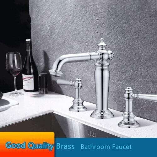 European design Brass bathroom sink faucet Three holes Two handles basin faucet cold hot water mixer faucet Good Quality Tap