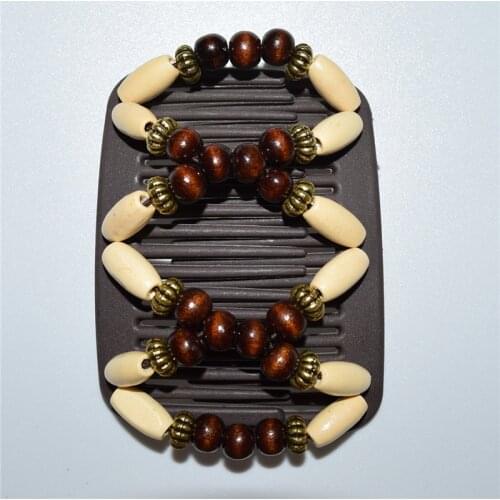 20 pcs / lot medium size brown golden Lady Beaded Magic Strecthy Hair Combs Double Clips Combs
