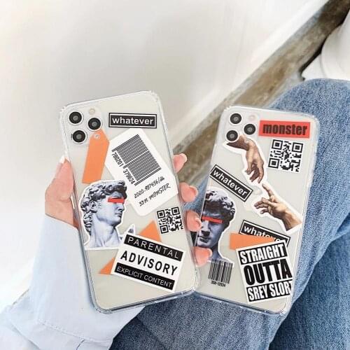 Personality Funny Art David sculpture letter label soft phone case for iphone X XR XS 11PRO MAX 7 8 plus Transparent Back cover
