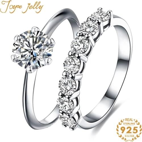 JoyceJelly Top Quality moissanite engagement ring D Color Gemstone silver 925 jewelry 2 pcs/set wedding party gift size 5-9