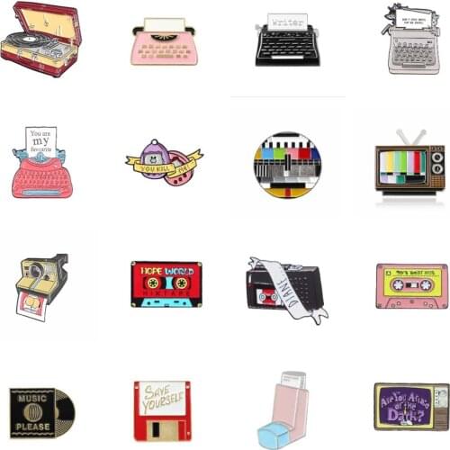 Creative cartoon retro tape TV radio record typewriter metal Brooch classic personality pin accessories clothing bag decoration