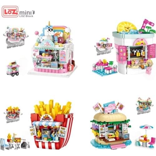 LOZ Blocks Amusement Park Building Bricks Drink Shop Model Hamburger Store Toys For Children juguetes Girls Gifts 1729-1730