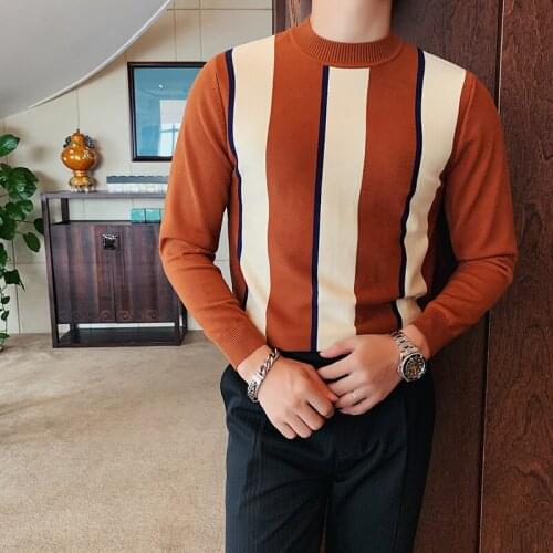 British Style Winter Vertical Stripes Sweater Men Clothing Fashion 2020 Long Sleeve Men Casual Sweaters Slim Fit Pullovers Men