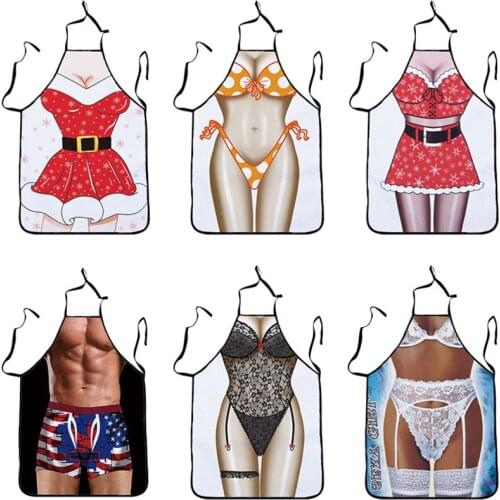 Muscle Man Funny Bikini Kitchen Aprons for Woman Xmas Decoration Personality Novelty Creative Couple Party Gifts