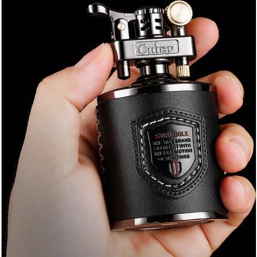 CHIEF Big Size Desktop Kerosene Machine Windproof Cigarette Leather Oil Lighter Retro Grinding Wheel Metal Lighter Inflatable