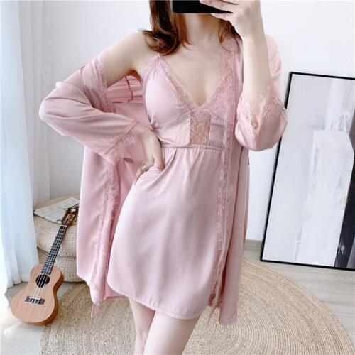 2020 Summer New Style Camisole for Women Sexy Sweet Nightgown Piece Dressing Gowns Model Silk Pajamas Suit Summer