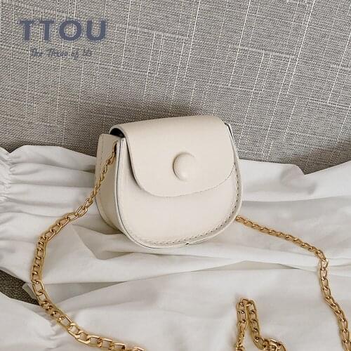 Mini Solid Color Office Lady Semicircle Chain Design Crossbody Bags for Women Small Soft Pu Leather Saddle Female Shoulder Bag