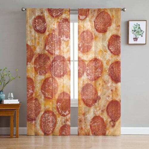 Creative Food Giant Pizza Burrito Sheer Curtains for Living Room Bedroom Kitchen Chiffon Tulle Curtains Home Hotel Coffee Decor