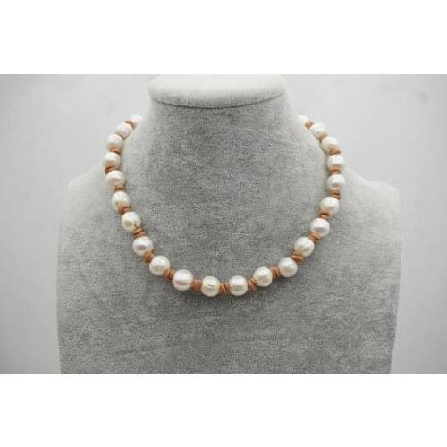 Unique Pearls Jewelry White Color Potato Genuine Freshwater Pearl Real Leather Necklace Charming Women Wedding Gift