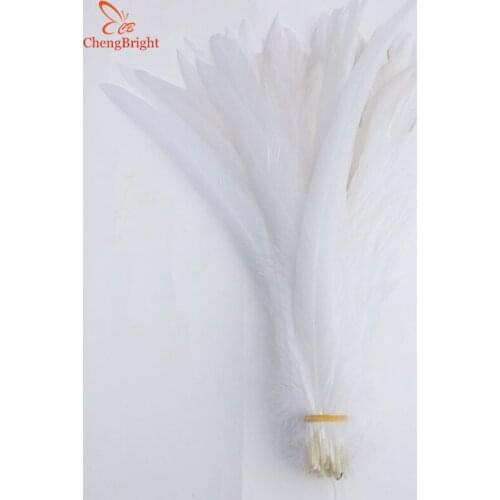 ChengBright Wholesale 500PCS Pure White Real Rooster tail Feathers For Decoration Craft Feather Christma Diy Pheasant Feather
