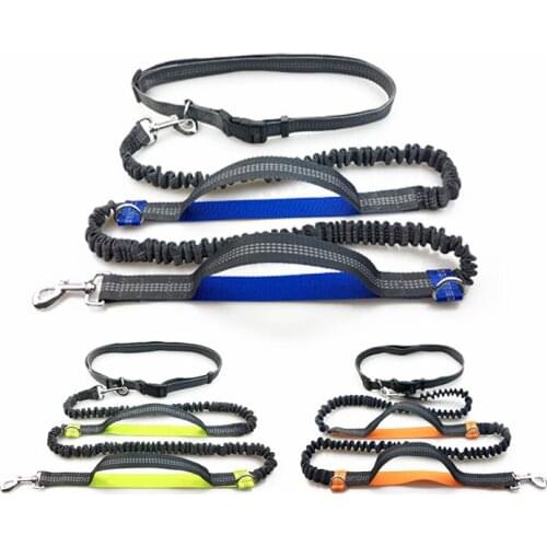 Adjustable Dogs Leash Running Elasticity Hand Freely Nylon Pet Products Dogs Harness Collar Jogging Lead and Waist Rope
