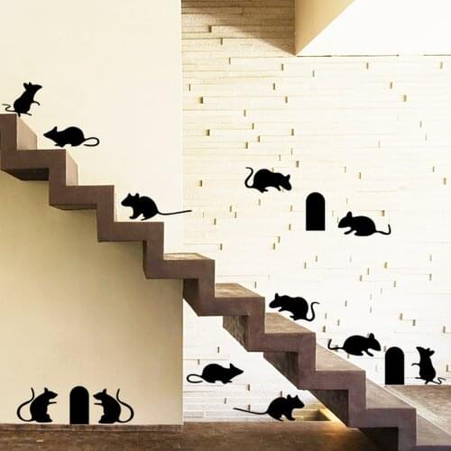 Cute Rat Mouse Hole Wall Sticker Living Room Background Decor Mural Wallpaper DIY Socket Switch Sticker Stairs Home Decoration