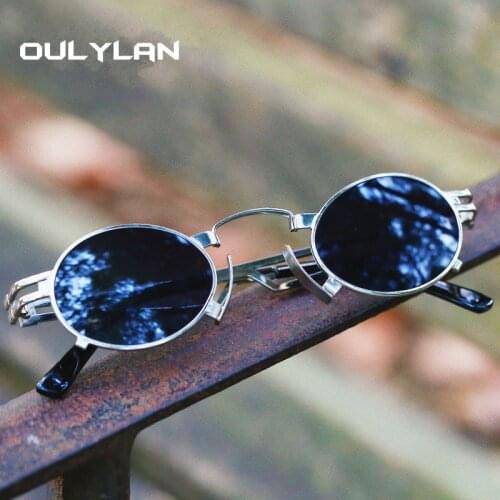Oulylan Metal Oval Sunglasses Women Men Retro 80s Steampunk Gothic Vampire Sun Glasses Unisex Cosplay Styling Oculos De Sol