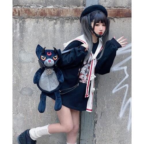 Japanese harajuku original design anime print black sweatshirt hot Girl punk gothic girls new college style Navy collar pullover