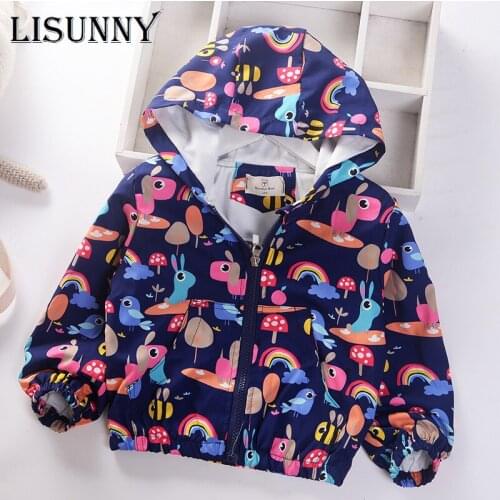 Fall Spring Cute Cartoon Windbreaker for Girls Hooded Stormsuit Children Jacket New Newborn Kids Coat Baby Outdoor Clothes 2-7y
