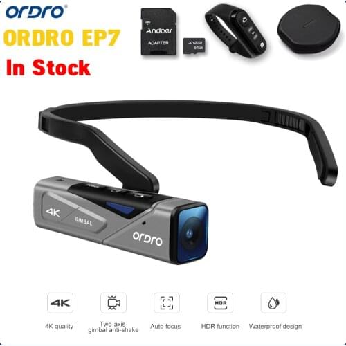 ORDRO EP7 Head Wearable 4K 60fps Video Camera First Person View Hands-Free Camcorder Autofocus Built-in 2-Axis Gimbal Anti-shake