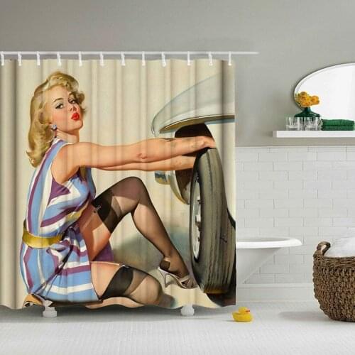 3D sexy girl women printed Waterproof Shower Curtain sets polyester fabric for bath bathroom hotel Home Decoration with Mat Rugs
