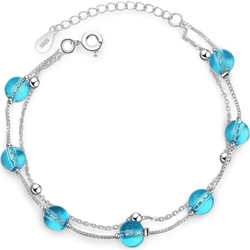 TJP Luxury Crystal Blue Girl Bracelet Jewelry Vintage Silver 925 Female Bracelets For Women Valentines Day Lady Gift Shining