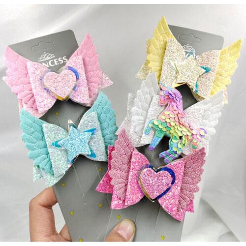 Angel Wing Princess Hairgrips Glitter Hair Bows with Clip Dance Party Bow Hair Clip Girls Hair Accessories