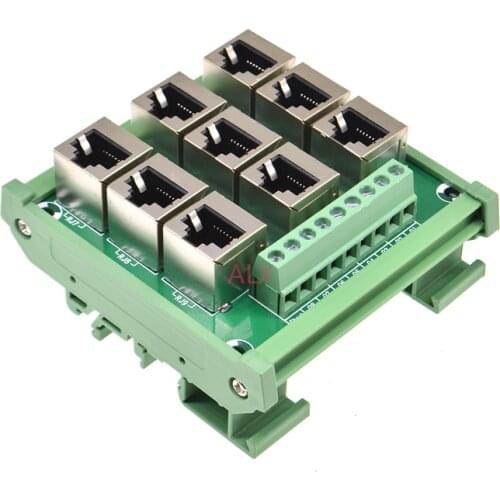 1PCS 9 way 9 port RJ45 8p8c female socket to terminal block adapter pcb board Network port RJ45 Ethernet connector converter
