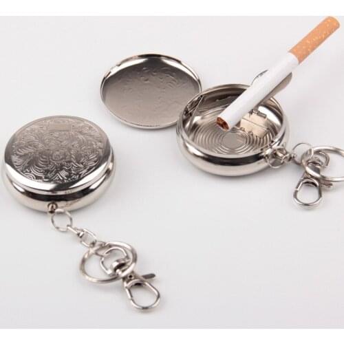 1 Pc Pocket Ashtray with Keychain Mini Portable Pocket Mobile Car Stainless Steel Ashtray