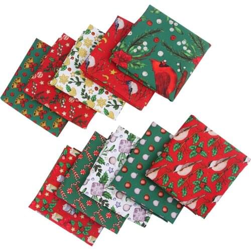 10x Christmas Cotton Fabric Printed Cloth Sewing Quilting Fabrics Patchwork Needlework DIY Dress Apron Crafts 20x20inch/50x50cm