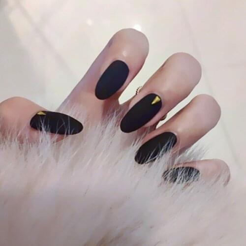 24pcs press on nails Long round head matte black False nail removable Nail patch wearable full cover fake nail tips