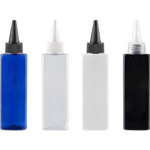 25pcs Square Plastic Container For Cosmetics 250ml Screw Cap Travel Bottles With Pointed Mouth White Clear Blue Black PET Bottle