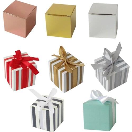 5PCS Gold Stripe Candy Gift Boxes Chocolate Box Dragee Baptism Cookie Cake Box Baking Packing Wedding Birthday Baby Shower Bags