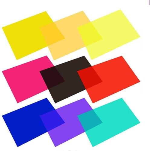 9pcs 28 * 21cm Transparent Lighting Color Correction Gel Sheets Filters Set for Flash Light Speedlite for Studio Flash Light