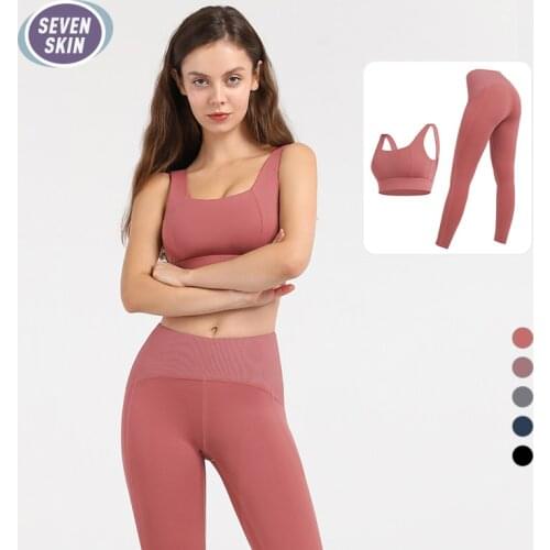 SEVEN SKIN Seamless Women Yoga Set Gym Fitness Clothing Backless Sportswear High Waist Running Leggings Sports Suit Yoga Bra Top