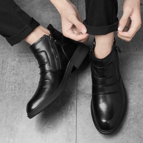 High quality mens winter boots business high to help cotton shoes non-slip waterproof plus velvet wool warm mens leather boots