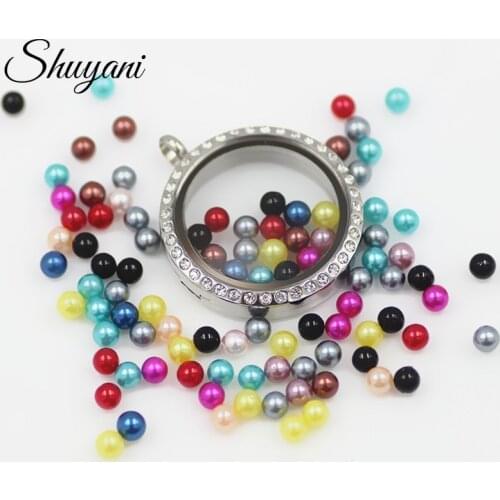50pcs Wholesale Round Mix Color Simulated Pearl Beads Floating Charms for Glass Living Memory Locket Pendant Necklace