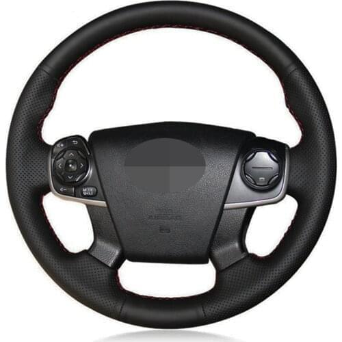 Car Steering Wheel Cover DIY Hand-stitched Black Genuine Leather For Toyota Camry 2012 2013 2014