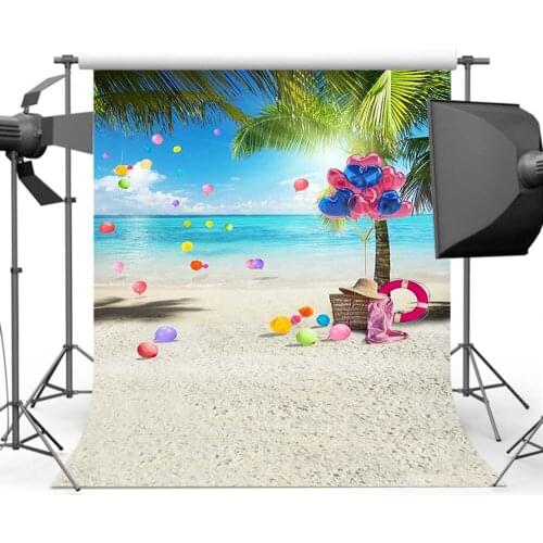 Mehofoto Palm Tree Background Photography Blue Sky Sea Beach Balloon Backdrops for Photo Studio CM-5483