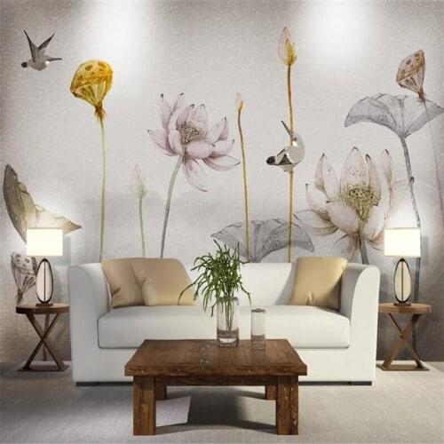 Custom Mural Wallpaper Chinese Style Hand Painted Ink Lotus Wall Painting Bedroom Study Living Room TV Background Wall Covering