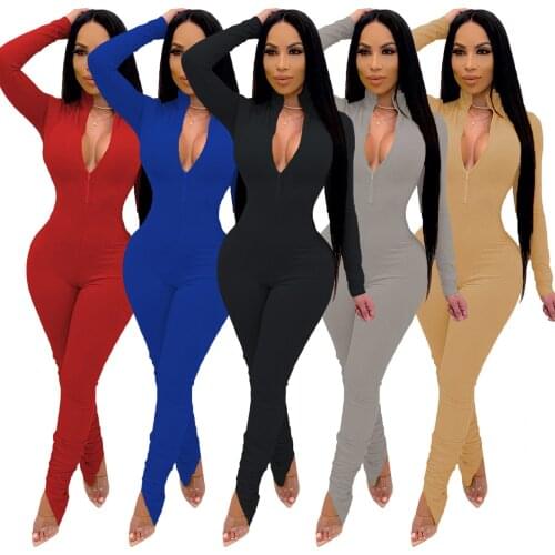 Classic Solid Color Knitted Jumpsuit Bottom Slit Stacked Pants One Piece Outfit Onesie For Women Pj Turn Down Collar Bodysuit