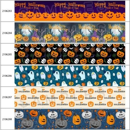 Happy Halloween Cartoon Printed Grosgrain Ribbon 5Yards for Party Decorations DIY Sewing Crafts