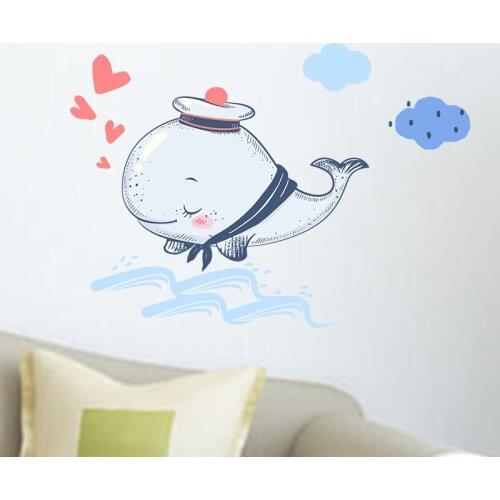 Beautiful childrens room warm bedroom decoration wall stickers dolphin whale stickers DIY combination decals for kids murals