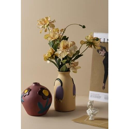 Creative Painted Ceramic Vase With Flower Pot Crafts Minimalist Desk Aesthetic Cute Room Home Decoration Accessories Wedding