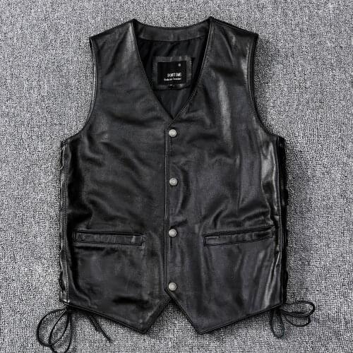 Hot Chic Mens Bike Leather Vest High quality cow leather jackets waistcoat C679