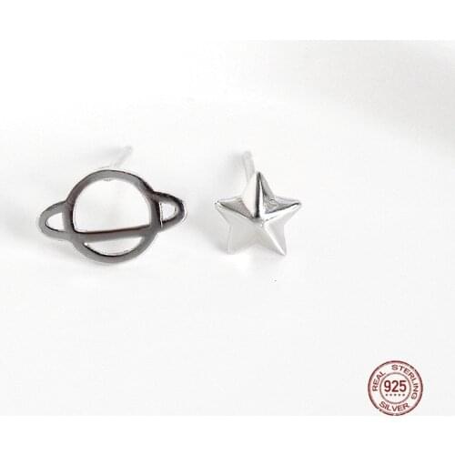 LKO 925 Sterling Silver Fashion Korean Universe Star Romantic Planet Stud Earrings for Women Chic Cute Jewelry Accessories