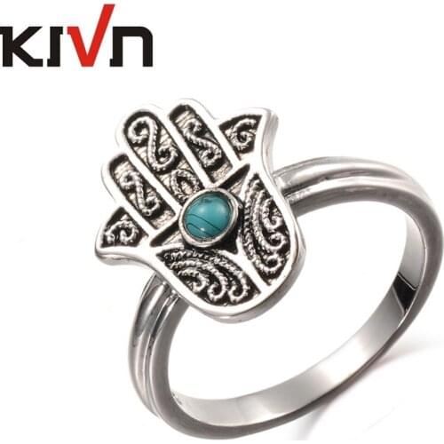 KIVN Fashion Jewelry Filigree Hamsa Womens Girls Antique Vintage Blue Stone Rings Christmas Birthday Mothers Day Gifts