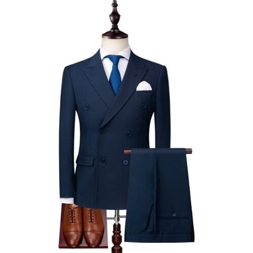 Mens Double-breasted Suit 3 Piece Set (coat + Vest + Pants) Business Casual Stretch High-end Custom Solid Color Slim Blazers
