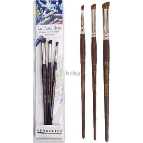 Sennelier Le Pastelliste Brush Set of 3,Oblique Pastel Brush with Pomny Hair for Smudging Large or Small Areas Details