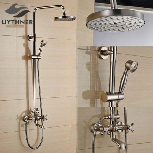 Newly US Free Shipping Nickel Brushed Bathroom Shower Faucet Set 8 Inch Shower Mixer Tap Wall Mount
